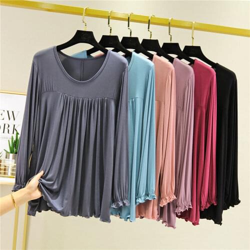 100% Cotton Tunics Ladies Tops Long sleeve Blouse Women Ruffle Basic Shirt O neck Vintage Clothes Casual Tee Shirts