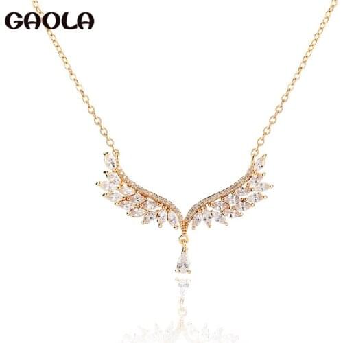 GAOLA New Wing Necklace Temperament Clavicle Chain Wild High Sense Banquet Jewelry Transparent Zircon Long Necklace YMD1497