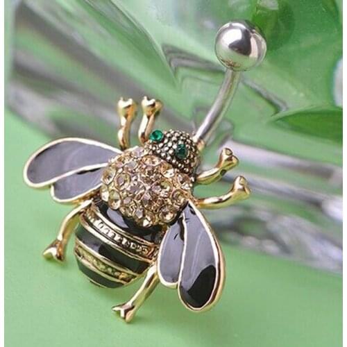 Brown Enamel Bee Piercing Body Jewelry For Women Sexy Jewelry Fashion New Summer Style Navel Button rings Rhinestone Piercing