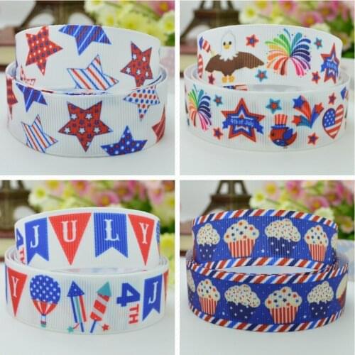 10 Yards 22mm 7/8" independence Day 4TH OF JULY BLUE Printed grosgrain ribbon hair bow DIY hair accessories retail B0929