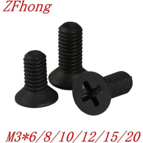 1000pcs M3 black nylon flat head machine screw length 6mm to 20mm