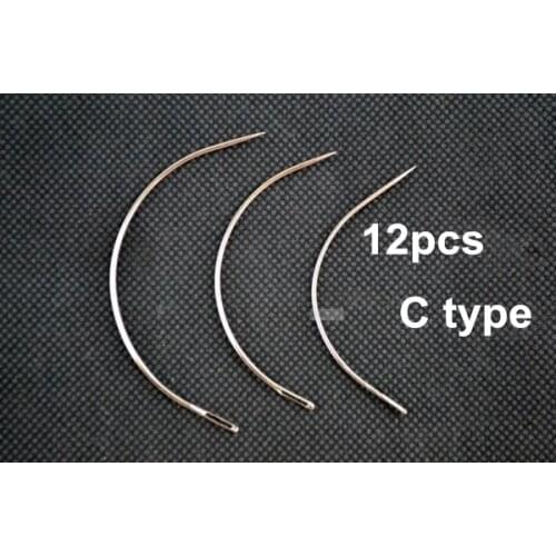 12pcs C style hair weave needle for Brazilian Indian Hair Weft Extension Weaving Type Curved Thread Sewing Salon styling tools