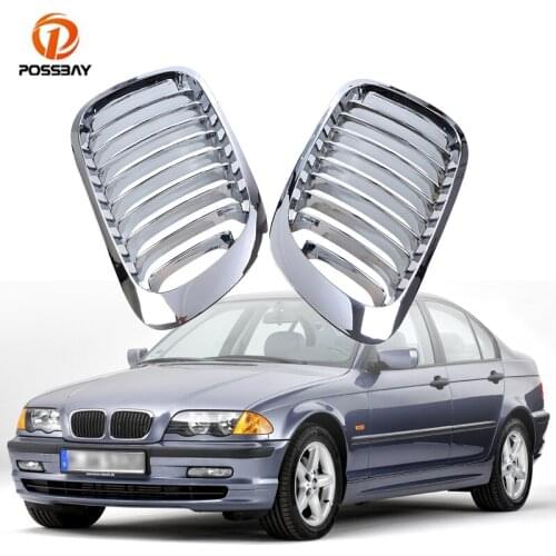 POSSBAY 2Pcs Front Grilles Chrome Silver Grille Car Accessories for BMW 3-Series E46 Coupe 1999 2000 2001 2002 2003 Pre-facelift
