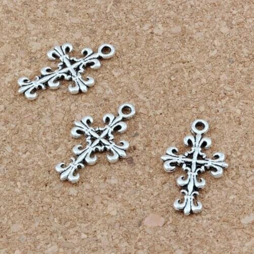 20Pcs Filigree Flower Cross Charms Pendants Making Bracelet Necklace DIY Accessories 14x23mm A-266