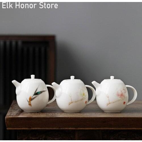 200ml Jade Porcelain Teapot Round Mutton Fat Jade Tea Pots Hand Painted Bamboo Leaf Art Master Pots Classics Xishi Pot Teaware