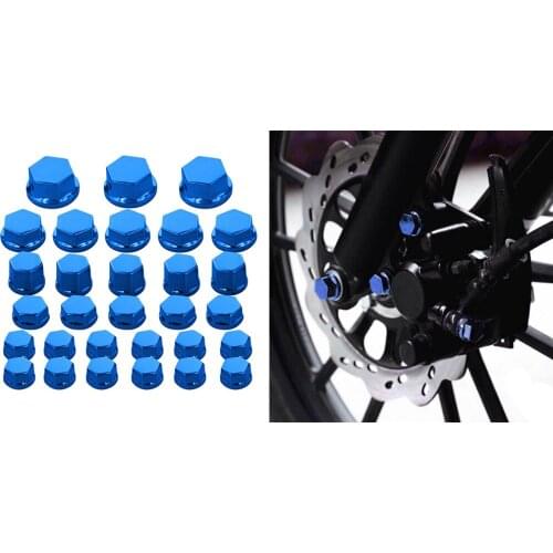 30Pc Motorcycle Nut Screw Cover For Yamaha For Kawasaki Blue