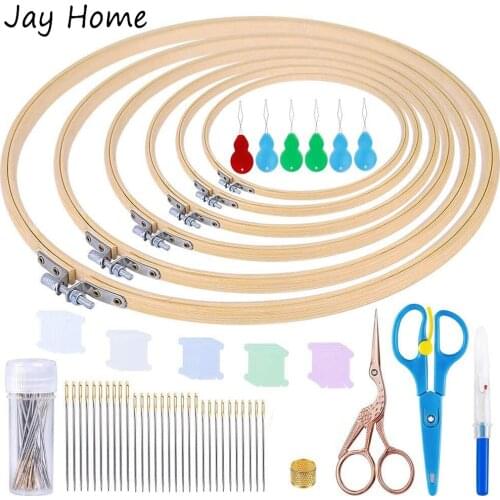 72Pcs Embroidery Hoops Kits Bamboo Cross Stitch Frame with Stitching Needles Sewing Scissors for DIY Crafting Needlework Tools