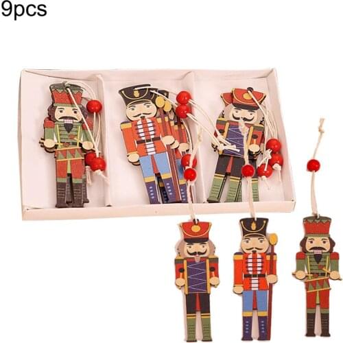 9Pcs Wooden Nutcracker Soldier New Year Decor Kids Doll Merry Christmas Decoration Pendants Ornaments for Christmas Tree Decor