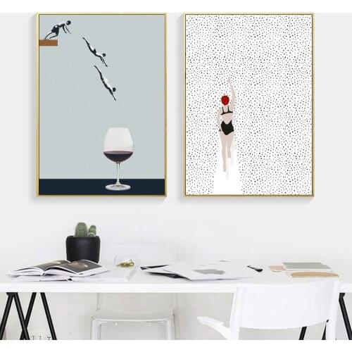 Swim In Wine Glass Abstract Nordic Decor Poster And Prints Canvas Painting On Wall Art Cartoon Picture For Living Room Gift