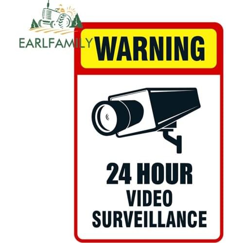 EARLFAMILY 13cm x 9cm for Warning 24 Hour Video Surveillance Sign Car Stickers RV JDM Decal Caravan Windshield Car Assessoires