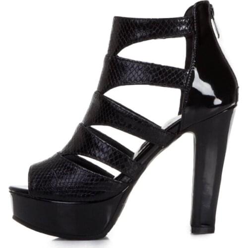 Snake Leather Sandals Women Gladiator High Heels Cut-outs Boots Women Fashion Peep Toe Summer Ladies Shoes Black Gold Boots