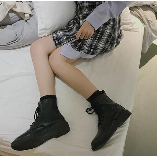 Womens PU Leather Ankle Boots Fashion Ladies Lace Up Boots Platform Women Flat Shoes Casual Female Footwear 2021 New