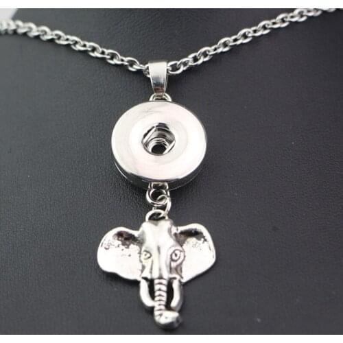 1PC 50cm Link Chain Metal Elephant Animal Charms 18mm Snap Buttons Pendant Necklaces Diy Snap Jewelry For Men Women
