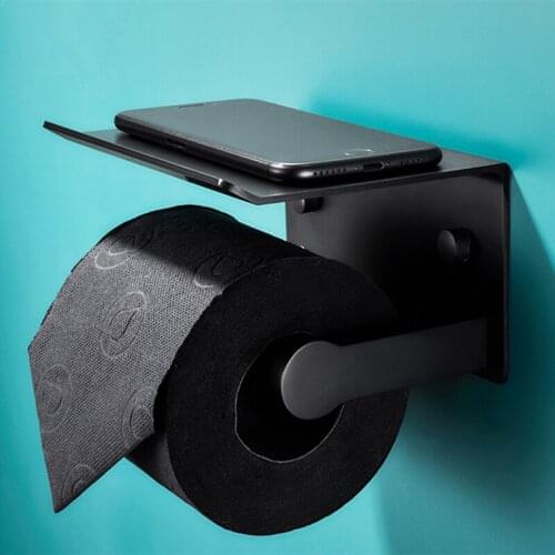 Toilet Paper Holder Stand Roll Holder Black Shelves and Phone Supports Shower Wc Wall Mount Shelf Organizer Kitchen Paper Stand