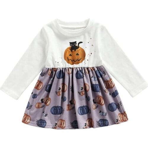 Kids Princess Dress, Girls Halloween Pumpkin Print O-Neck Long Sleeve dress for Summer, 6 Month-4 Years