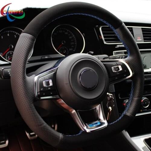 DIY Non-Slip Black Leather Black Suede Car Steering Wheel Cover For Volkswagen Golf 7 GTI Golf R MK7 VW Polo GTI Scirocco