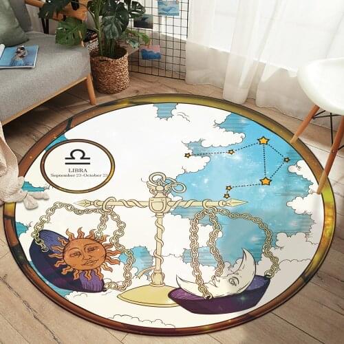 Home Bedroom Living Room Decoration Rug 12 Constellation Libra Round Floor Mat Flannel Carpet Anti-slip Durable Floor Mat Carpet