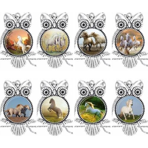 EJ Glaze White Horse For ValentineS Day Gift Necklace Fashion Long Chain With Owl Necklace Jewelry