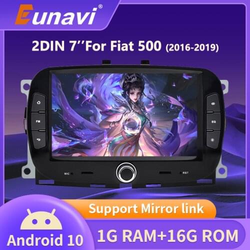 Eunavi Car GPS Stereo Radio Android 10.0 2DIN Player 7 Inch Bluetooth RDS For Fiat 500 2016 2017 2018 2019 FM