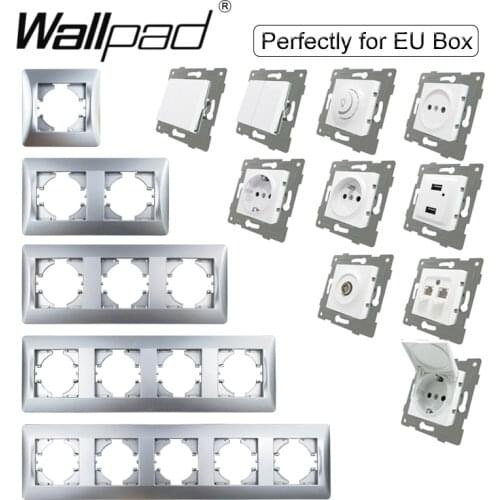 EU Silver Plastic Frame Function Key DIY 1 2 Gang Switch Reset Curtain USB EU French CAT6 Data Outlet Back Wallpad L6 For EU Box
