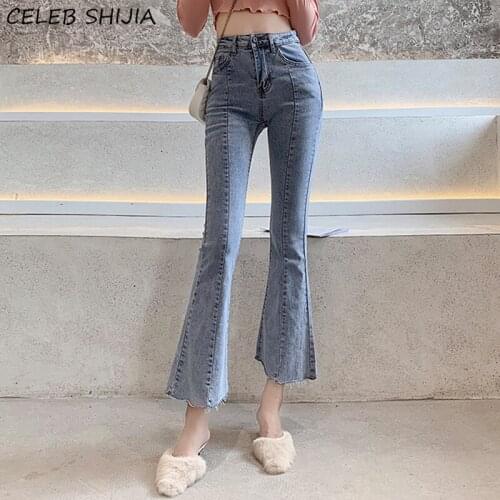 Harajuku Bell Bottom Jeans Woman High Waisted Elastic Denim Pants Woman Bottom Patchwork 3xl Plus Size Female Flare Jeans Mom