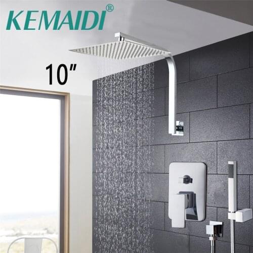 KEMAIDI New 10" Bathroom Shower Faucet Set Wall Mounted Rainfall Head Mixer Taps Hand Shower Waterfall Rain Bathroom Faucets Tap