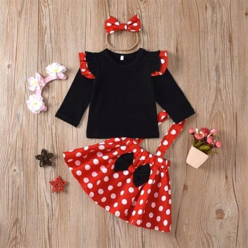 Newborn Baby Girl 2pcs Clothes Sets Polka Dots Toddler Baby Strap Dress + Shirt Autumn Clothing