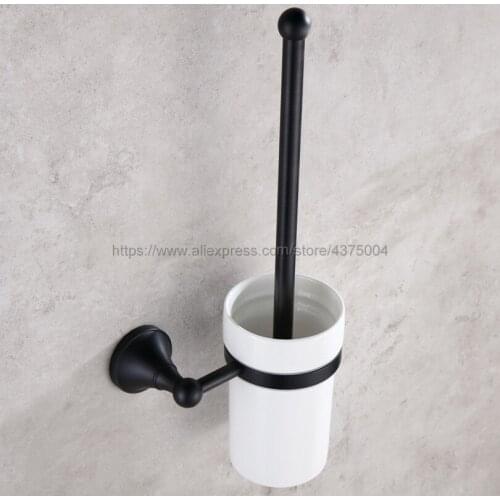 Black Oil Rubbed Brass Toilet Brush Holder Wall Mounted Bathroom Accessories Hardware Ceramic Cup with Cleaning Brusher Nba858