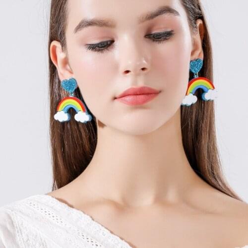 Summer love rainbow earrings female temperament Korea new earrings earrings yellow ins earrings without pierced ear clips