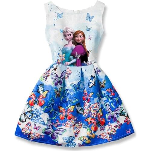 Summer Girls Dresses Elsa Dress Anna Princess Party Dress For Girls Vestidos Teenagers Butterfly Print Baby Girl Clothes
