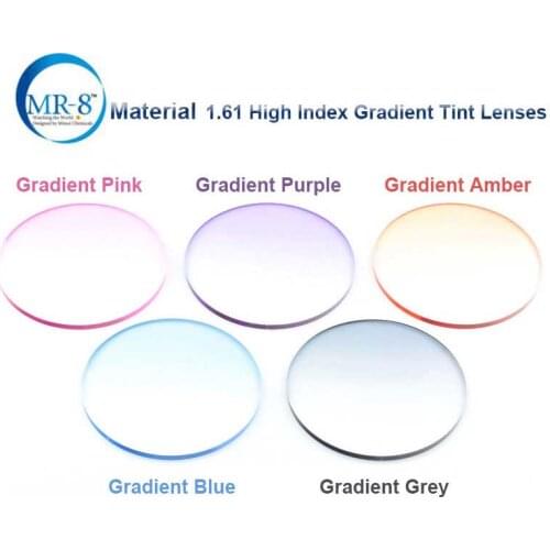 1.61 High Index MR-8 Super-Tough Gradient Tint HMC EMI Asphere Anti UV Myopia Hyperopia Prescription Lenses