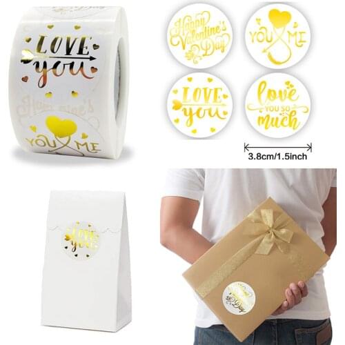 500pcs/roll Gold Valentines Day Love Stickers Multi Style 3.8cm Label Shop Gift Wrapping DIY Decoration Stickers