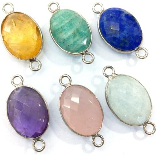 Natural faceted crystal gemstone connector cute oval shape citrine amazonite lapis lazuli, amethyst pendant for bracelet making