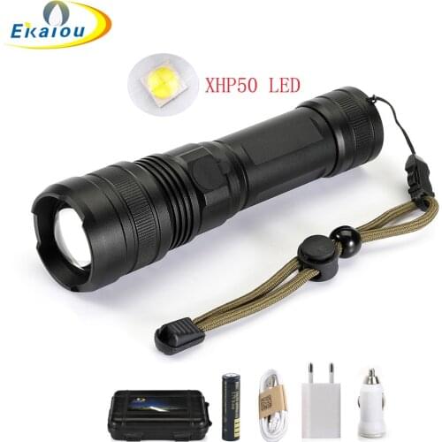 New LED Tactical Flashlight Super Bright XH-P50 LED Flashlight 5 Modes Zoom USB Rechargeable Torch Waterproof Light Lamp