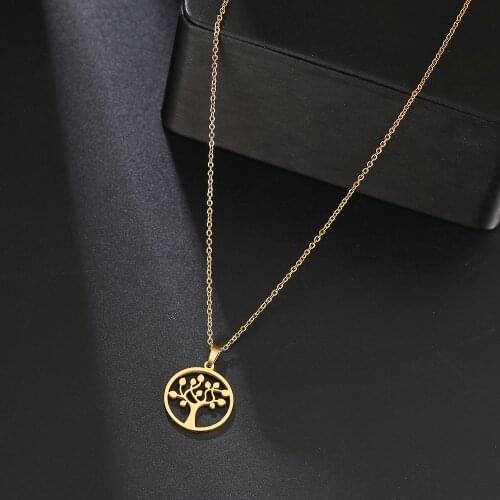 316L Stainless Steel Necklace Round pendant peach blossom Tree Delicate Pendant Accessory Making For Women Jewelry Friends Gifts