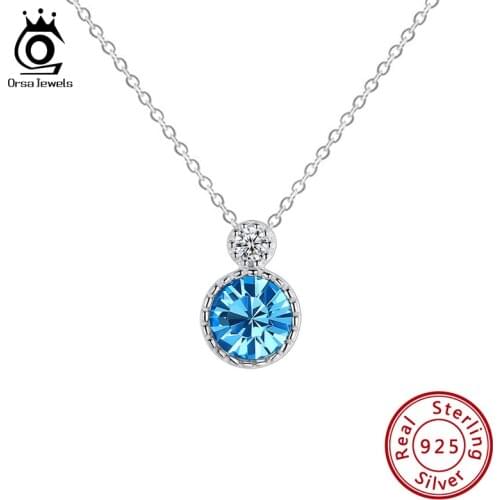 ORSA JEWELS Fashion Necklace for Women 4 Colors Famous Austrian Crystal Stone Anniversary Luxury Pendant Silver Jewelry SWN04