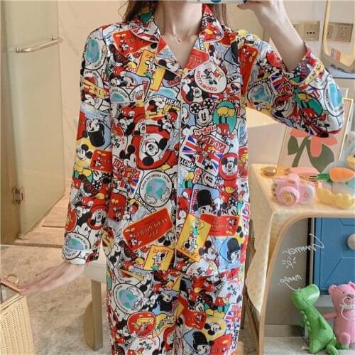 Disney cartoon Mickey graffiti pajamas female spring and autumn long-sleeved fashion cute young ladies autumn winter suit