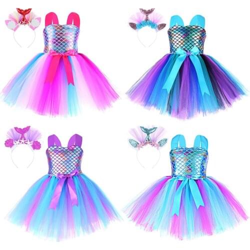 Girls Mermaid Dress Kids Birthday Party Dresses Little Mermaid Princess Costumes for Halloween Christmas Dress Up Clothes Outfit