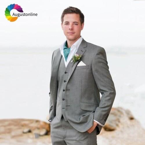 Beach Wedding Suits for Men Grey Custom Made Groomsmen Suit Slim Fit Groom Tuxedos Casual Man Blazers 3Piece Jacket Pant Vest