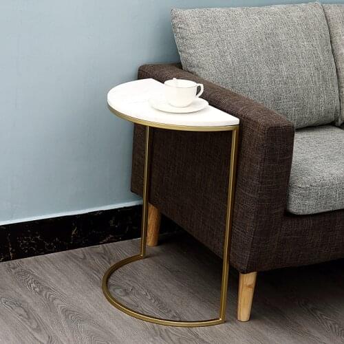Customized Nordic Marble Sofa Side Table Modern Minimalist Iron Marble against the Wall Several Semicircle Golden Corner Table