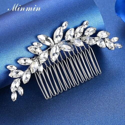 Minmin Leaf Shape Luxury Crystal Wedding Hair Accessories for Women Shiny Rhinestone Bridal Hair Combs Prom Jewelry FS260