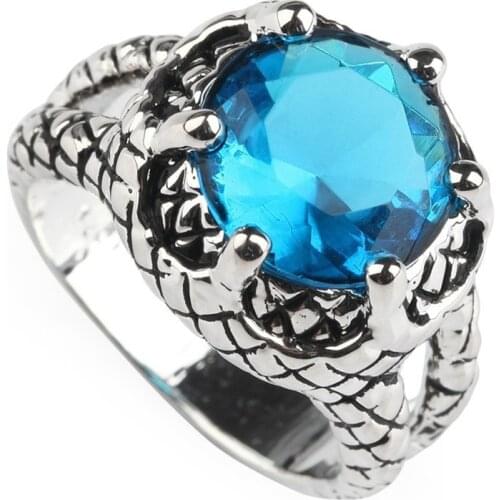 SHUNXUNZE European Wedding rings jewelery For Women Wedding Party Birthday Blue Cubic Zirconia Rhodium Plated R312 size 6 7 8 9