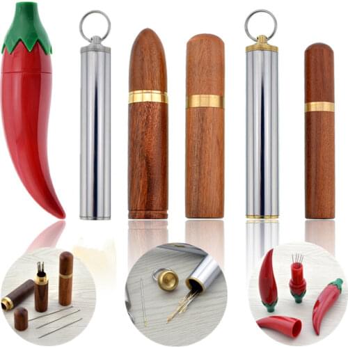 Sewing Needle Storage Embroidery Mending Needles Box Tailor DIY Tools Cylinder Metal Wooden Organizer Holder Container