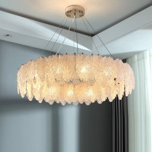 Modern Round Gold Metal Led E14 Pendant Lights Luxury Living Room Glass Pendant Lamp Lustre Indoor Lighting Suspend Fixtures
