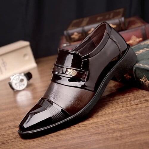 Luxury Brand PU Leather Fashion Men Business Dress Loafers Pointed Toe Black Shoes Oxford Breathable Formal Wedding Shoes 38-44