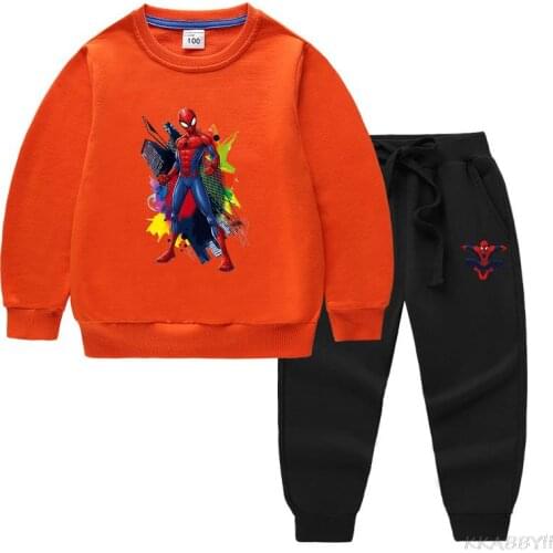 Disney Spiderman Leisure Suit Spring Active Girls Children Clothing Cartoon Print Sweatshirts+Trousers Suit