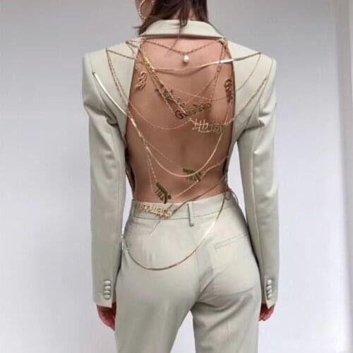 Women Summer and Autumn Casual Backless Blazer With Matel Chains Single-breasted Designer Suit Top