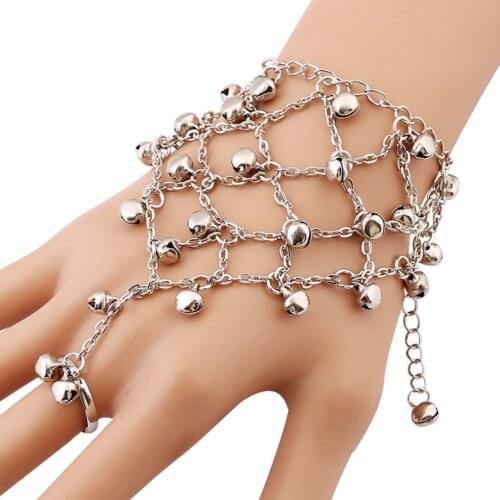 Vintage Small Bells Middle Finger Bracelet Mesh Tassels Chain Bracelet Women Charm Belly Dance Fashion Accessory