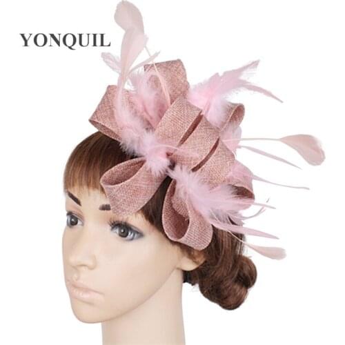 Imitation Sinamay Feather Wedding Headwear Bride Fascinator Hat Women Headwear With Hair Combs Vintage Cocktail Hair Accessories