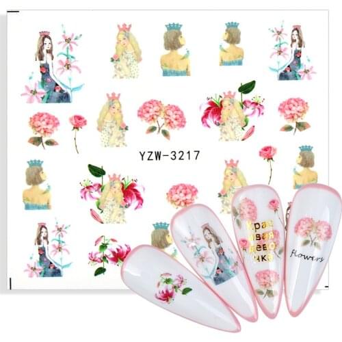 1 Sheet 3D Flower Stickers For Nails Florals Leaf Anime Water Transfer Decals Slider Manicure Nail Art Decorations